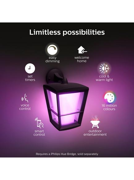 Philips Hue White and Colour Ambiance Econic LED Smart Outdoor Wall Lantern, Black - view 2, Black