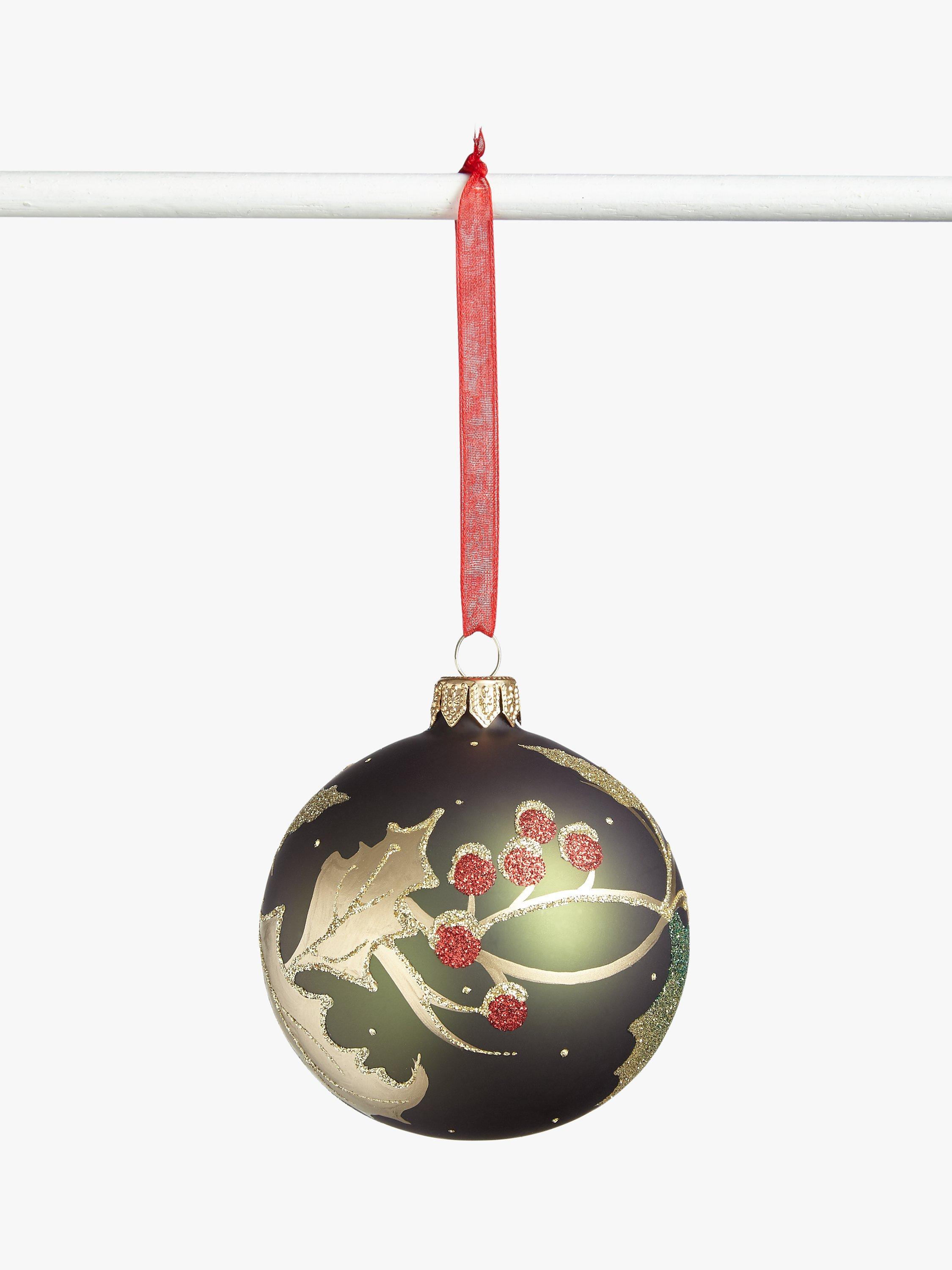 John Lewis & Partners Traditions Holly Berry Bauble, Green