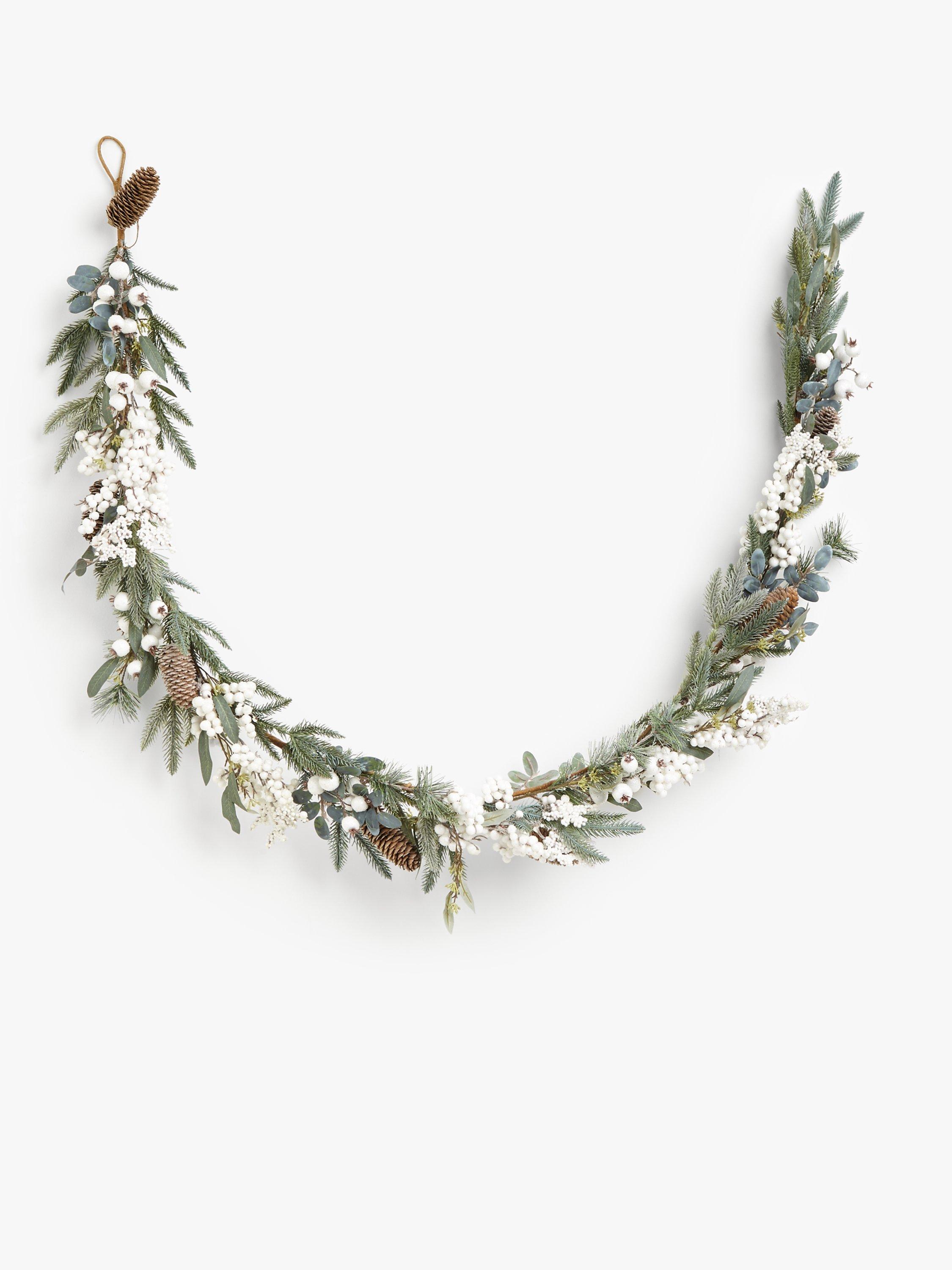 John Lewis & Partners Snowscape Pine Cone and Mistletoe Garland, Green / White, L180cm
