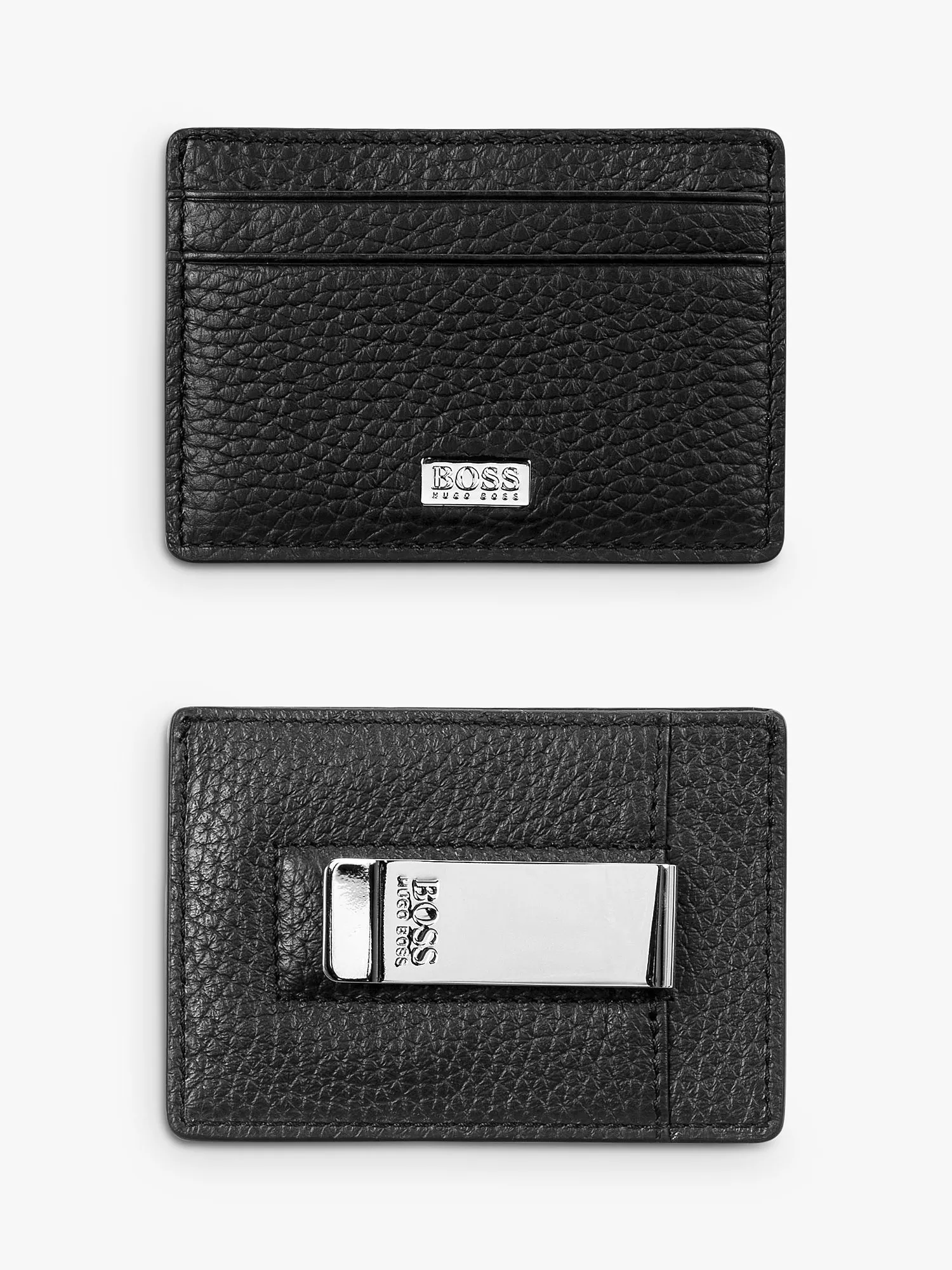 BOSS Crosstown Italian Leather Card Holder with Money Clip Black