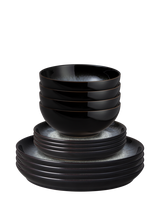 Denby Halo Stoneware Coupe Dinnerware Set, 12 Piece, Black/Multi