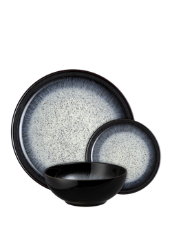 Denby Halo Stoneware Coupe Dinnerware Set, 12 Piece, Black/Multi - view 2, Black/Multi