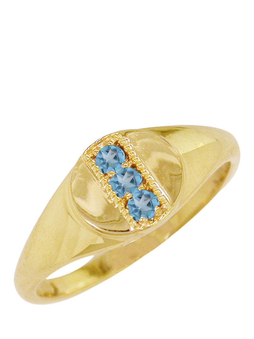 Product image 1 of 3, which shows E.W Adams 9ct Yellow Gold Blue Topaz Signet Ring