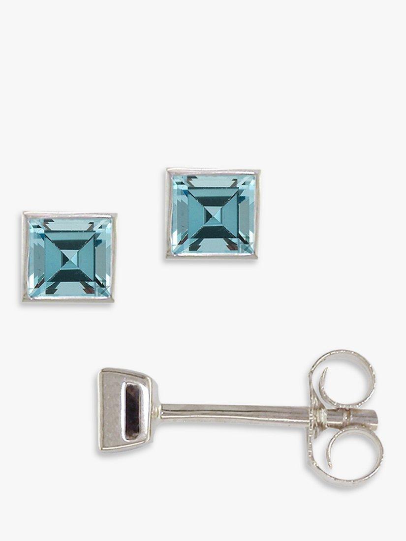 Product image 1 of 4, which shows E.W Adams 9ct Gold Princess Cut Stone Square Stud Earrings, Aquamarine