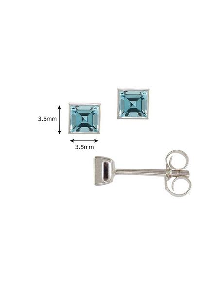 E.W Adams 9ct Gold Princess Cut Stone Square Stud Earrings - view 2, Aquamarine