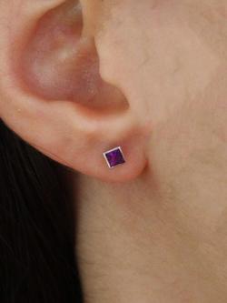 E.W Adams 9ct Gold Princess Cut Stone Square Stud Earrings - view 2, Amethyst