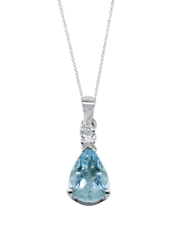 E.W Adams 9ct White Gold Aquamarine Pendant Necklace, Blue, Blue