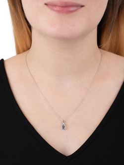 E.W Adams 9ct White Gold Aquamarine Pendant Necklace, Blue - view 2, Blue