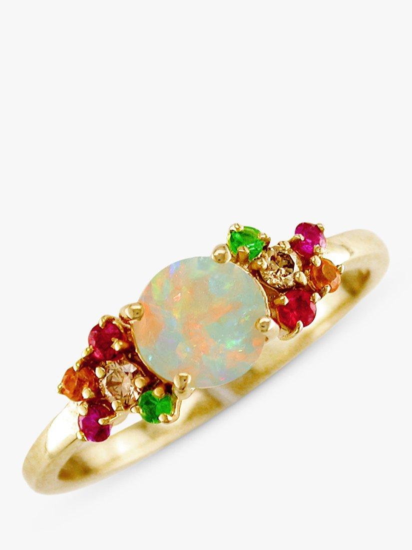 London Road 9ct Gold Sapphire, Diamond, Tsavorite and Opal Harlequin Ring, Multi