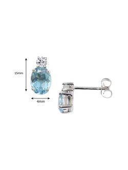 E.W Adams 9ct White Gold Diamond and Aquamarine Oval Stud Earrings - view 2, Blue