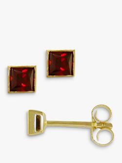 E.W Adams 9ct Gold Princess Cut Stone Square Stud Earrings, Garnet