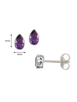 E.W Adams 9ct Gold Teardrop Stone Stud Earrings - view 2, Amethyst