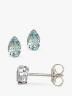E.W Adams 9ct Gold Teardrop Stone Stud Earrings, Aquamarine