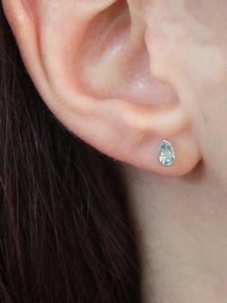 E.W Adams 9ct Gold Teardrop Stone Stud Earrings - view 2, Aquamarine
