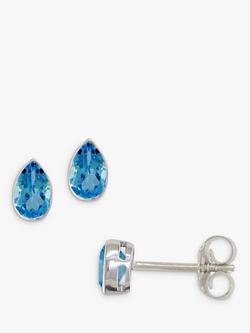 E.W Adams 9ct Gold Teardrop Stone Stud Earrings, Blue Topaz