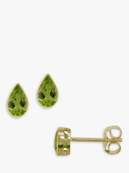 E.W Adams 9ct Gold Teardrop Stone Stud Earrings, Peridot