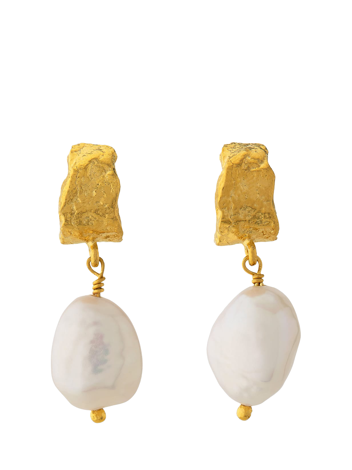 Product image 1 of 4, which shows Alex Monroe Natural History Pearl Drop Earrings, Gold/White