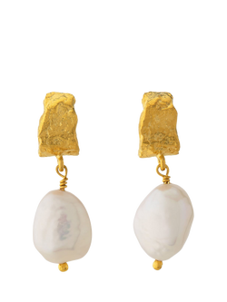 Alex Monroe Natural History Pearl Drop Earrings, Gold/White, Gold/White