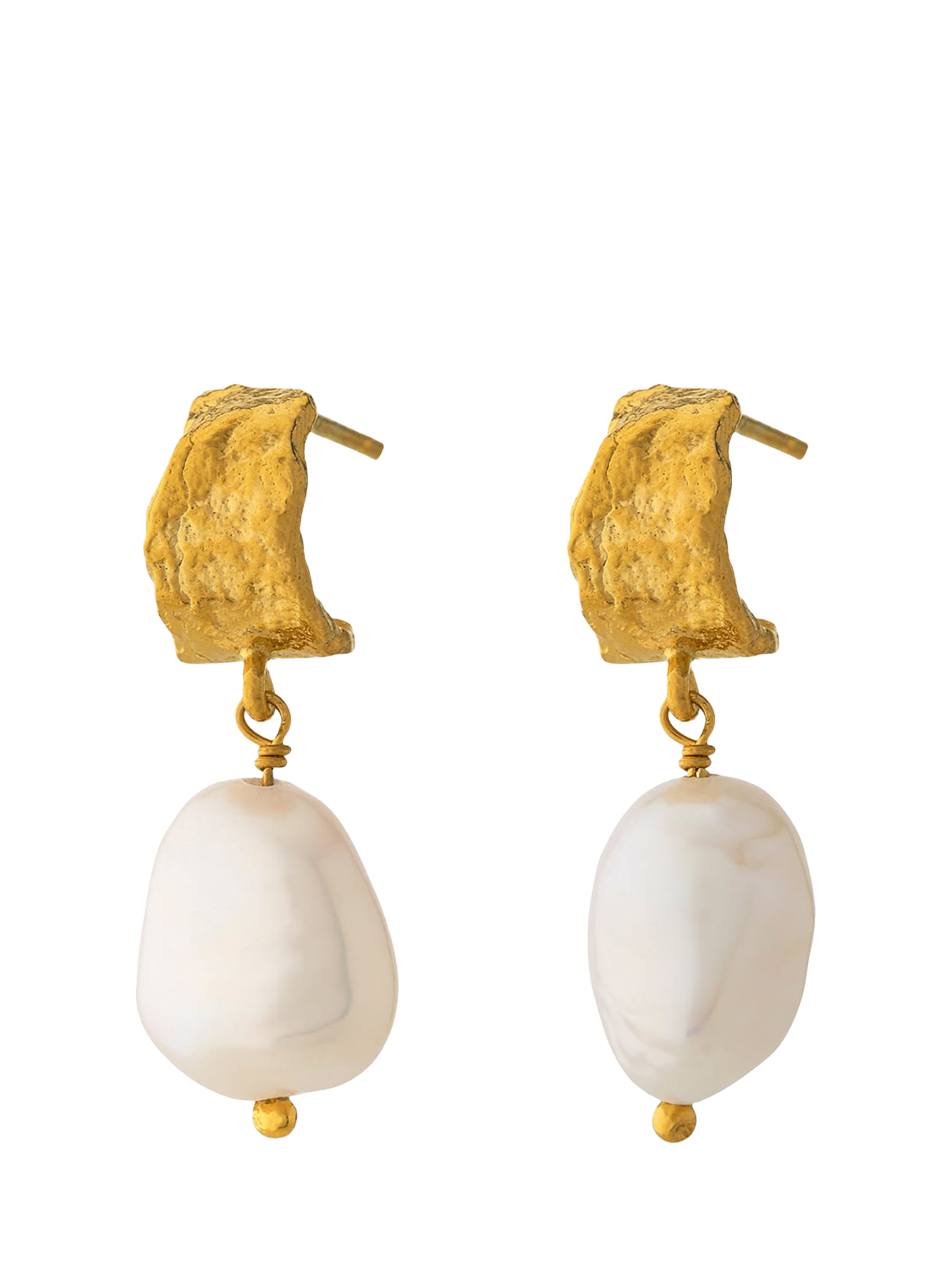 Product image 3 of 4, which shows Alex Monroe Natural History Pearl Drop Earrings, Gold/White