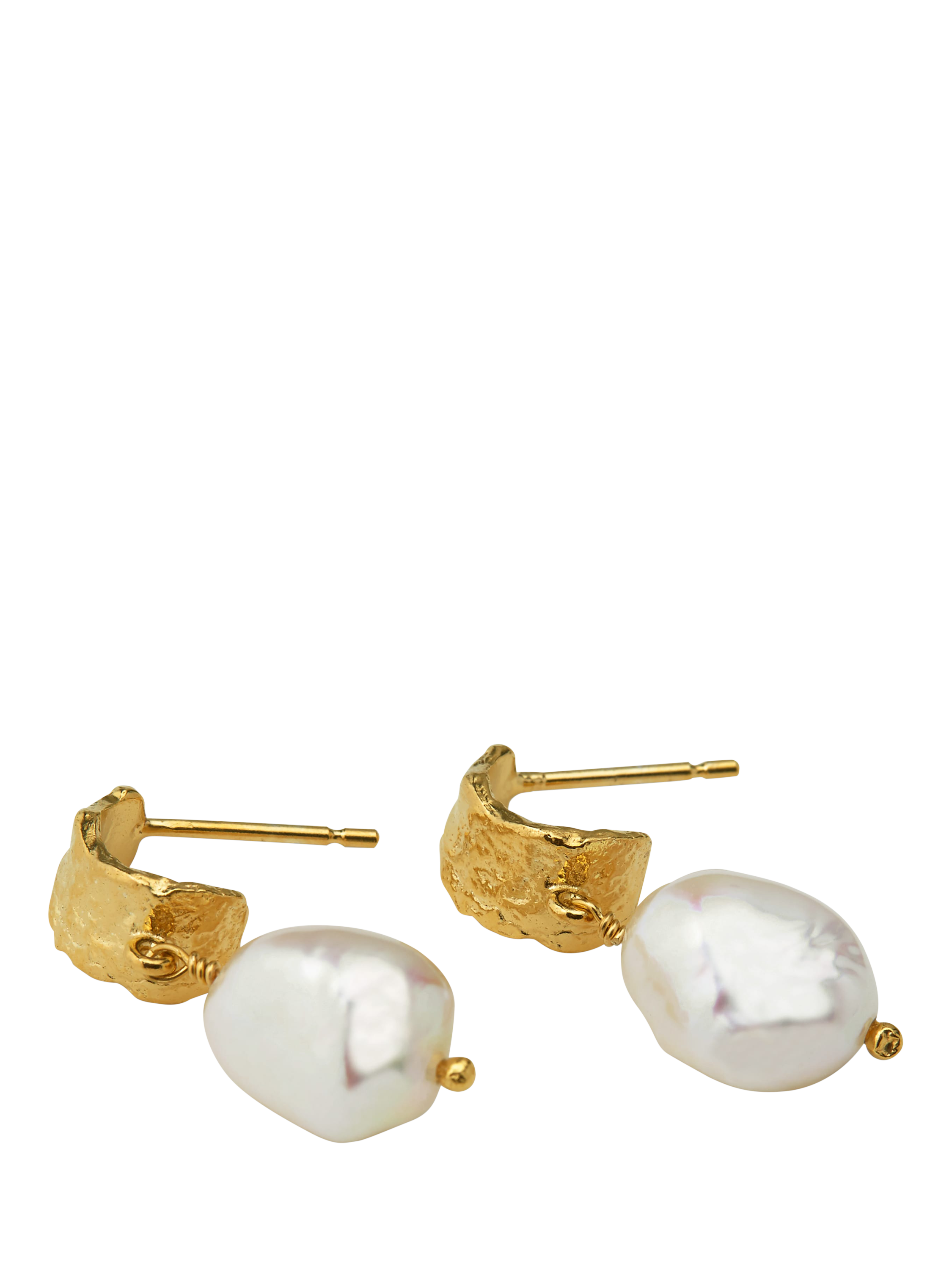 Product image 4 of 4, which shows Alex Monroe Natural History Pearl Drop Earrings, Gold/White