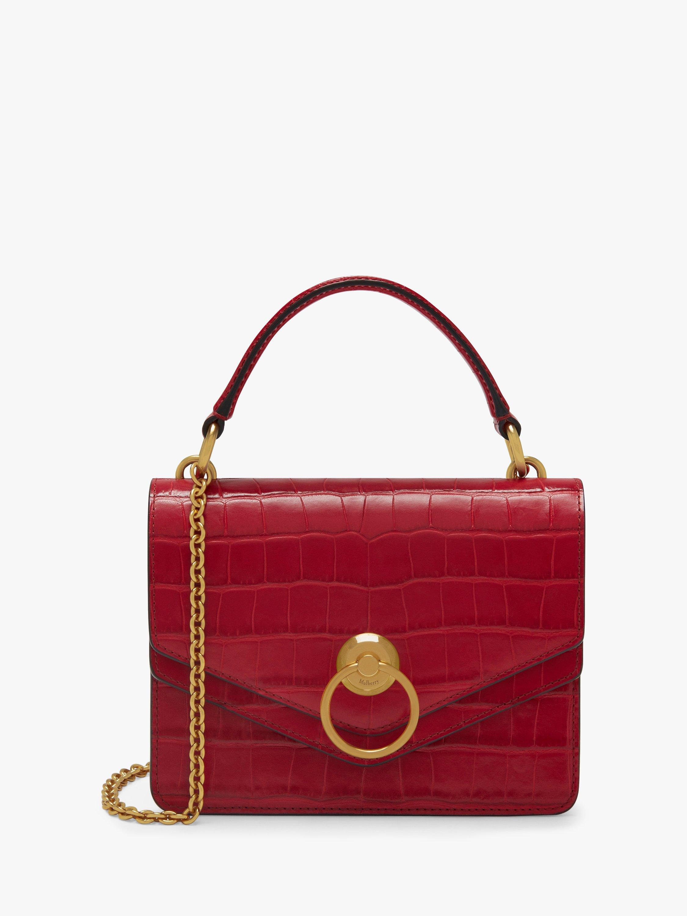 Mulberry Small Harlow Croc Embossed Leather Cross Body Bag, Red Berry