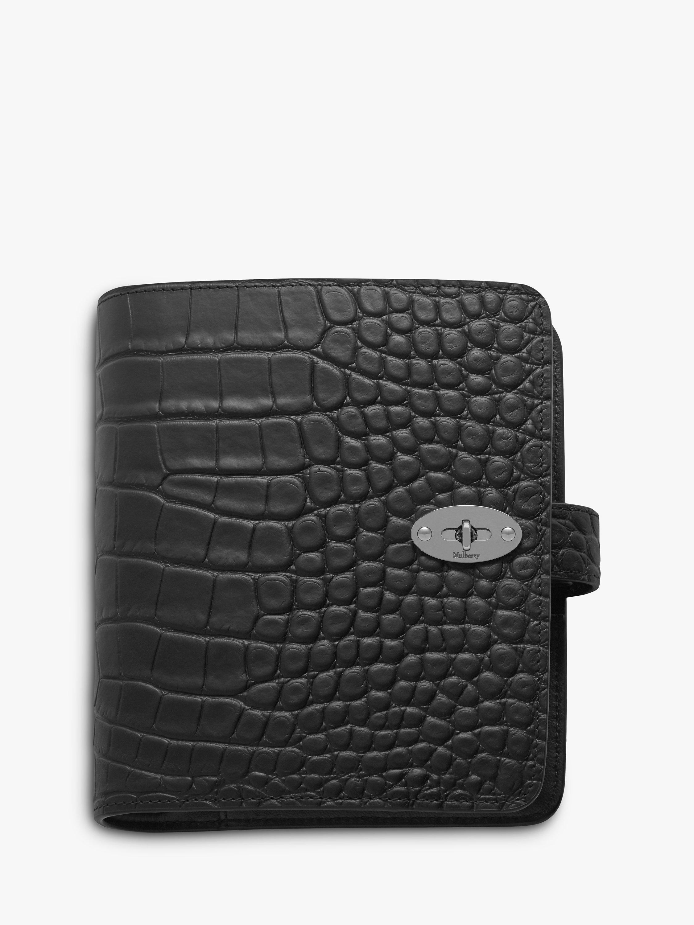 Mulberry Croc Embossed Leather Postman's Lock Agenda, Black