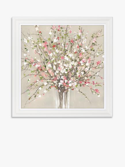 John Lewis Asia Jensen 'Peach Blossom' Hand-Finished Framed Floral Print, 81 x 81cm, Pink/Multi, Pink/Multi