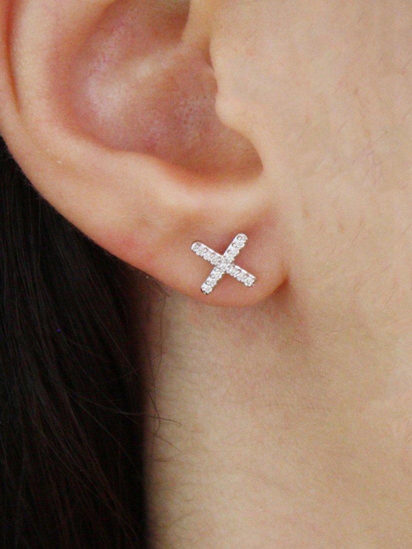 Product image 3 of 5, which shows London Road 9ct White Gold Diamond Kiss Stud Earrings