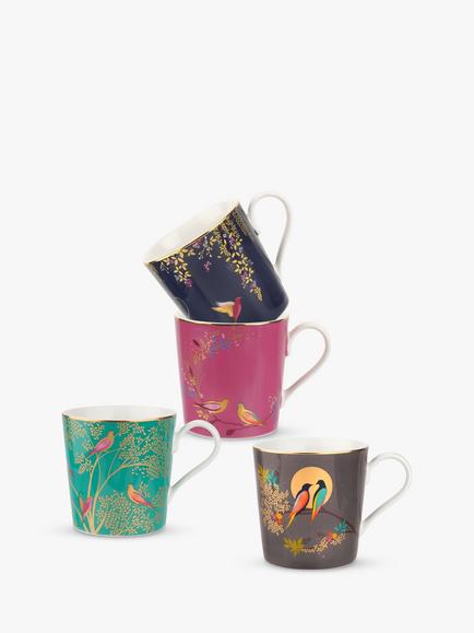 Sara Miller Chelsea Collection Birds Mugs, 340ml, Set of 4, Assorted, Assorted