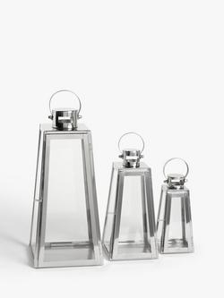 John Lewis Pimlico Lantern Candle Holders, Set of 3, Silver, Silver