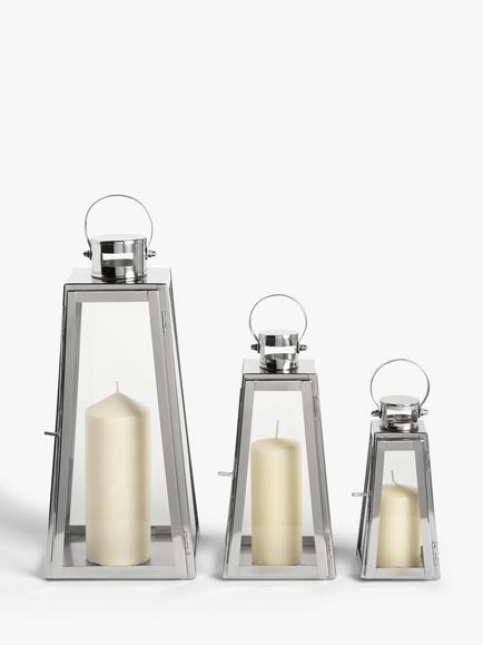 John Lewis Pimlico Lantern Candle Holders, Set of 3, Silver - view 2, Silver