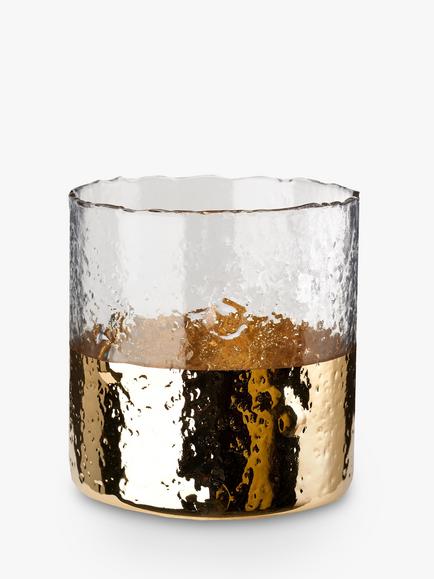 pols potten Ripple Dip Hurricane Candle Holder, Gold, Gold