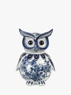 pols potten Owl Piggy Bank, Blue/White