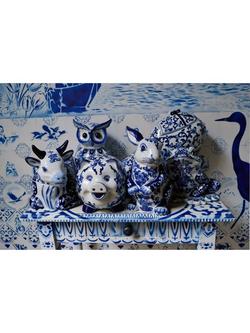 pols potten Owl Piggy Bank - view 2, Blue/White