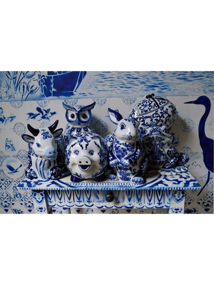 pols potten Owl Piggy Bank - view 2, Blue/White