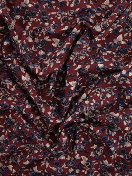 Montreux Fabrics Exclusive Mini Blue Roses Print Fabric, Burgundy - view 2, Burgundy