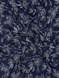 Montreux Fabrics Exclusive White Line Drawn Floral Print Fabric, Navy - view 2, Navy