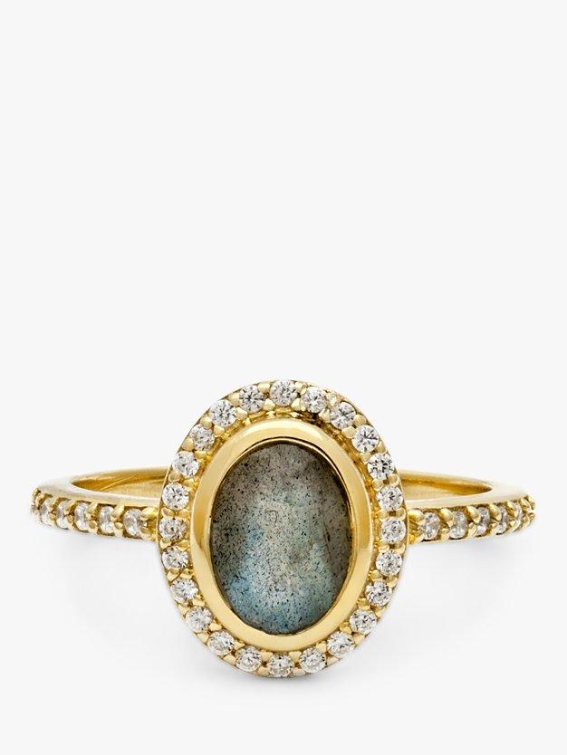 Leah Alexandra Cameo Labradorite and Cubic Zirconia Oval Ring, Gold