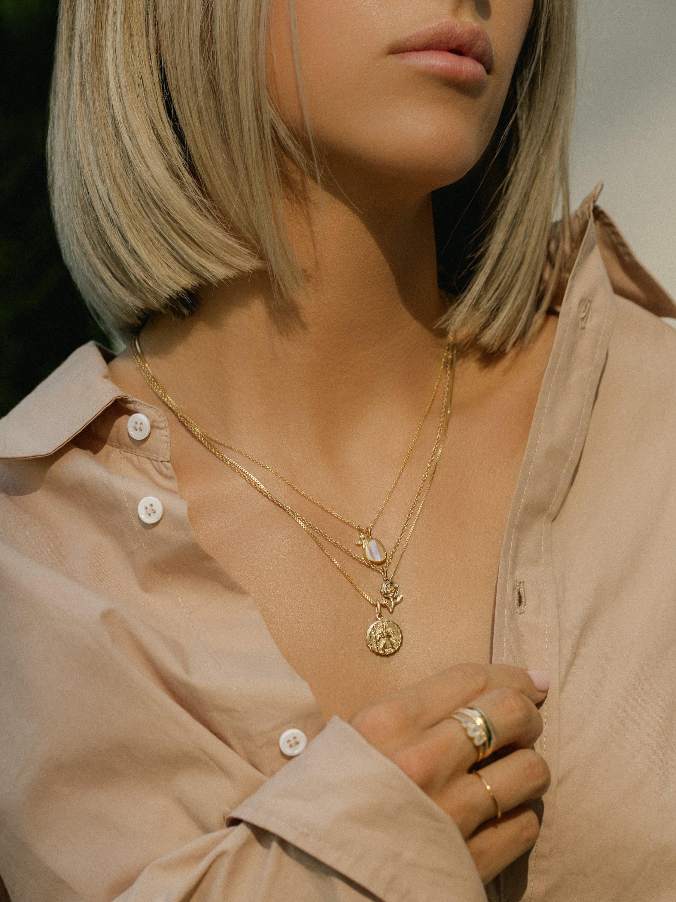 Leah Alexandra St Christopher Round Pendant Necklace Gold