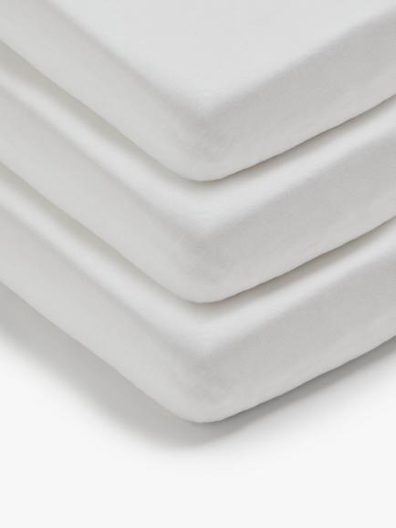 John Lewis Cotton Fitted Cotbed Sheet, Pack of 3, 70 x 140cm, White, White