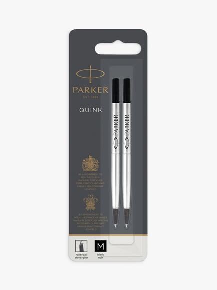 PARKER Quink Medium Rollerball Black Ink Refills, Pack of 2, Black