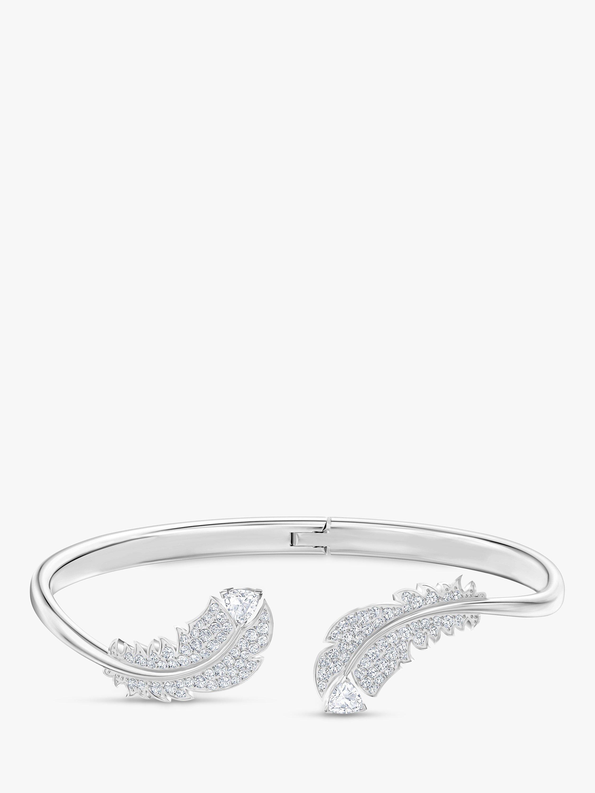 Swarovski Crystal Feather Bangle, Silver