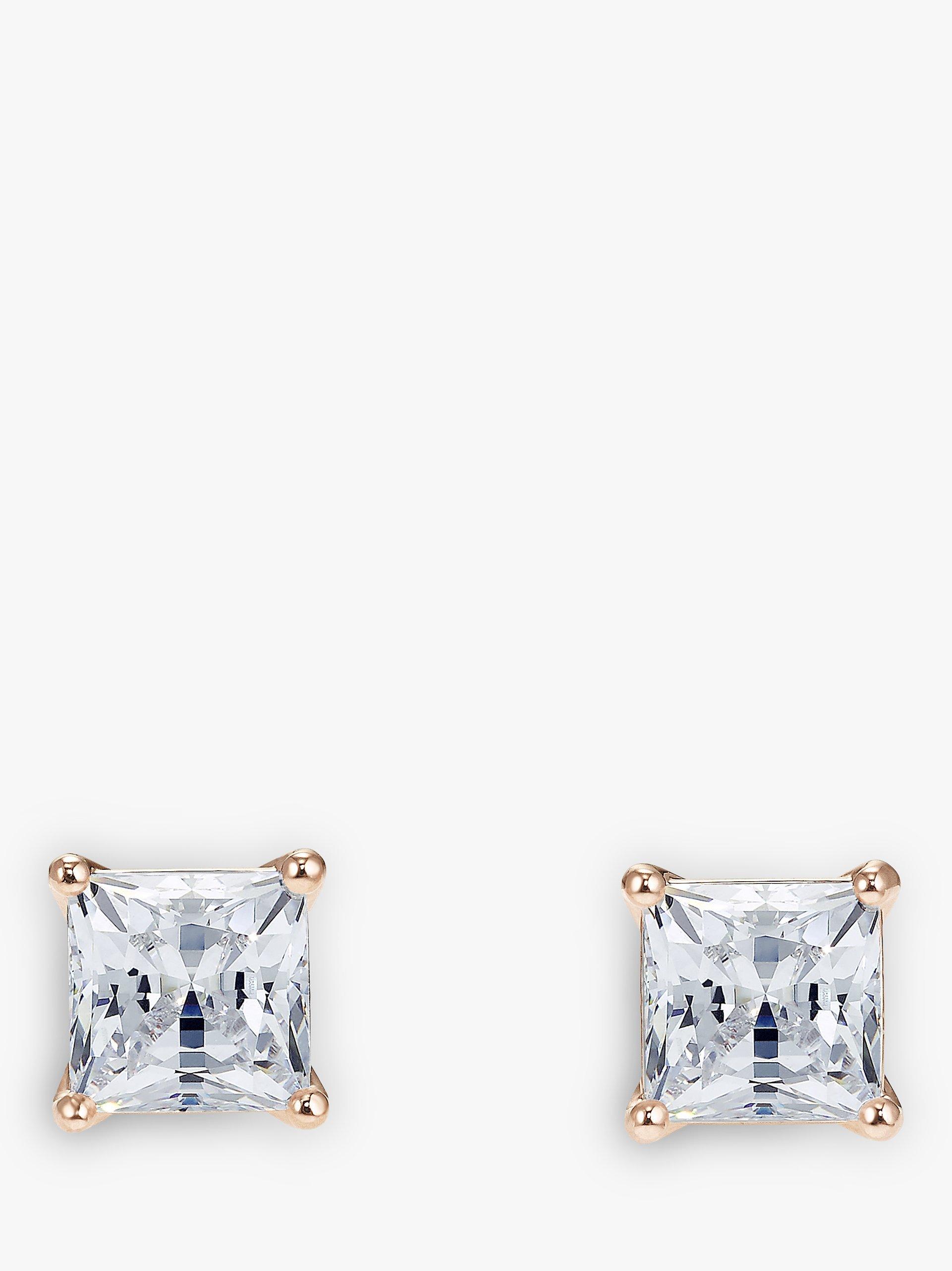 Swarovski Princess Cut Crystal Square Stud Earrings, Rose Gold