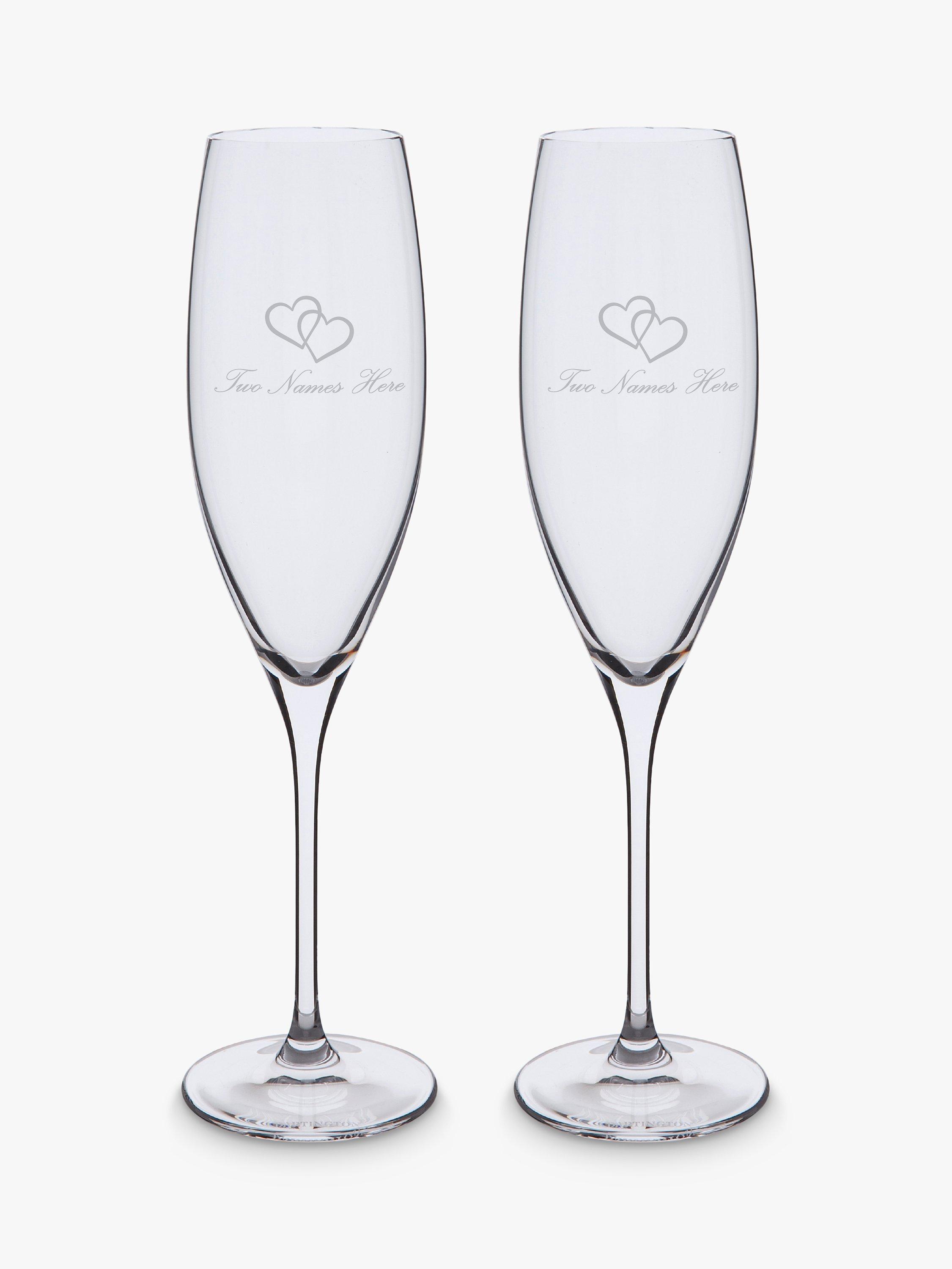 Dartington Crystal Personalised Love Heart Flutes, Set of 2, 200ml, Palace Script Font, Clear