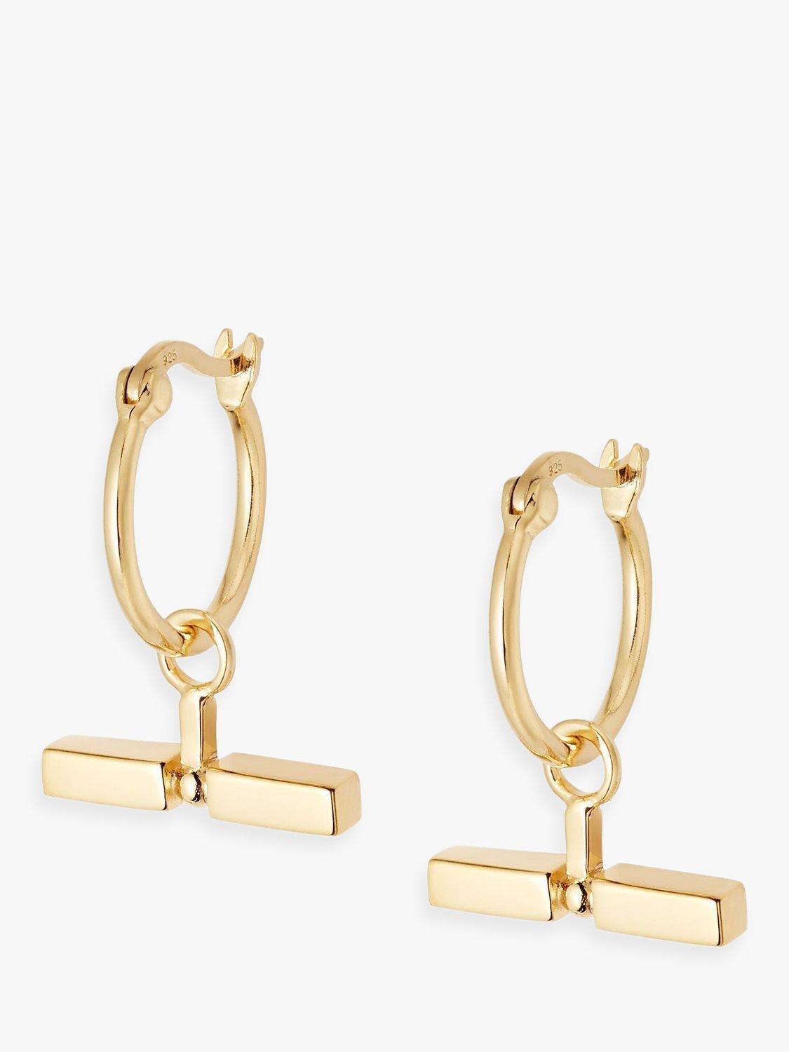 Daisy London Stacked Bead and T Bar Hoop Earrings, Gold