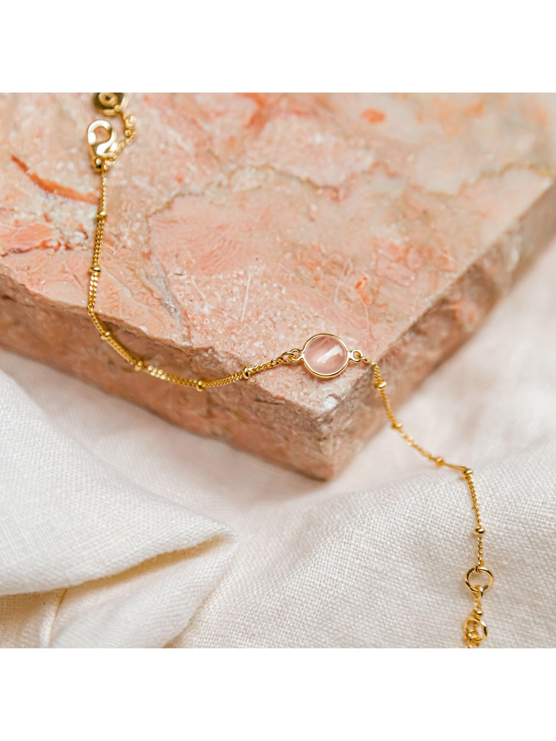 Product image 2 of 4, which shows Daisy London Round Semi-Precious Healing Stone Bead Chain Bracelet, Rose Quartz