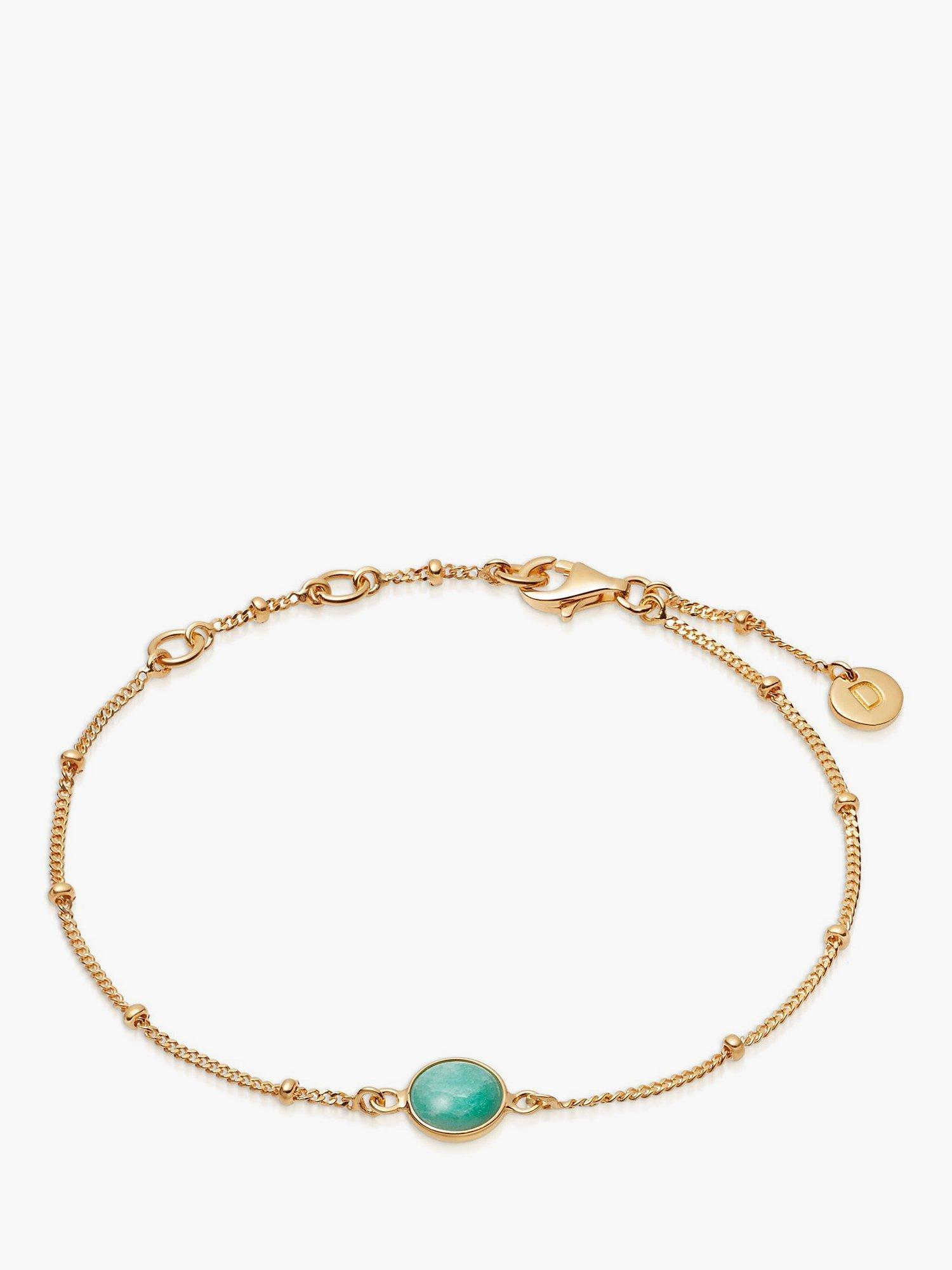 Product image 1 of 5, which shows Daisy London Round Semi-Precious Healing Stone Bead Chain Bracelet, Gold/Amazonite