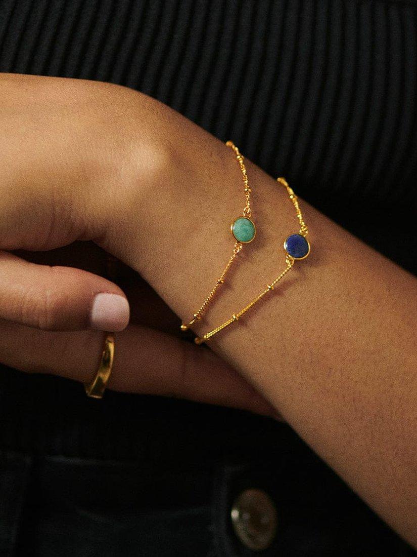 Product image 2 of 5, which shows Daisy London Round Semi-Precious Healing Stone Bead Chain Bracelet, Gold/Amazonite