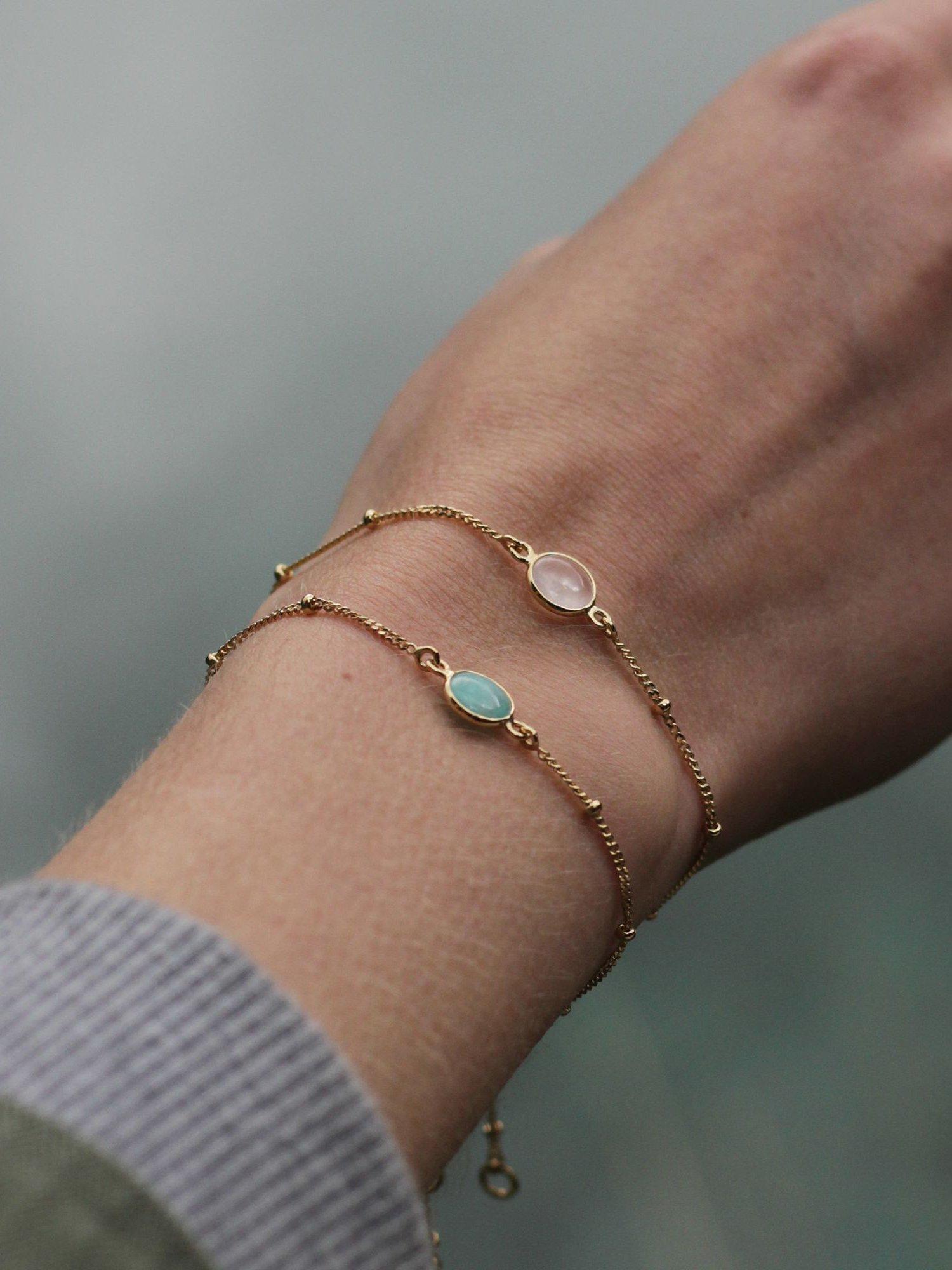 Product image 3 of 5, which shows Daisy London Round Semi-Precious Healing Stone Bead Chain Bracelet, Gold/Amazonite