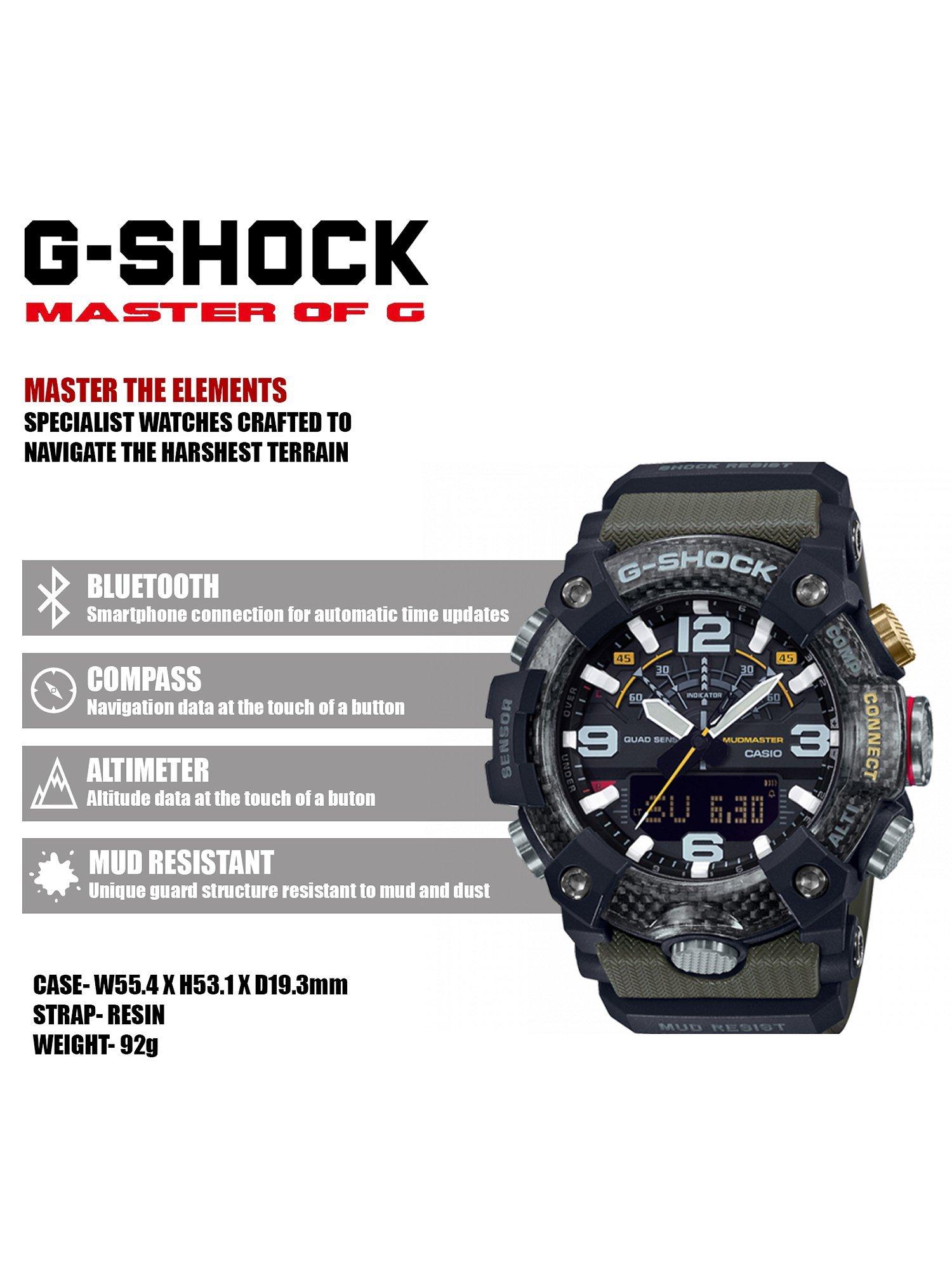 Product image 8 of 9, which shows G-Shock Men's Master of G Mudmaster Bluetooth Day Resin Strap Watch, Green/Black GG-B100-1A3ER